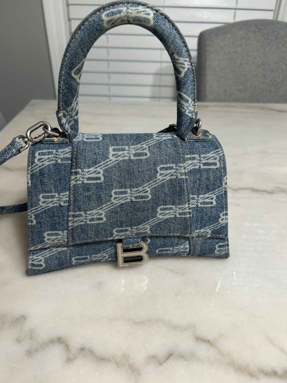 Balenciaga Denim Jacquard BB Mini Top-Handle Bag in Blue